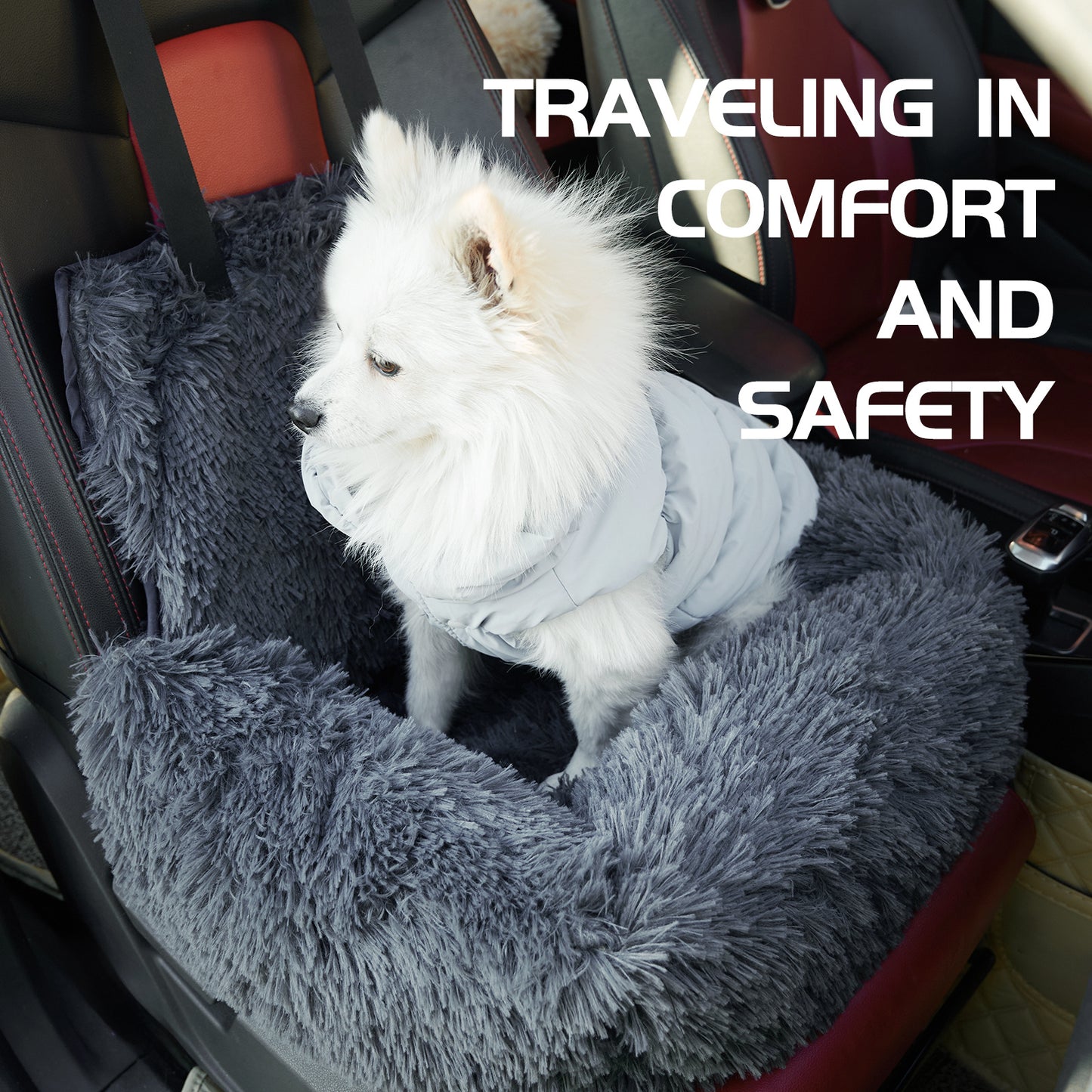 Plush Washable Travel Pet Booster Seat With Seat Belt
