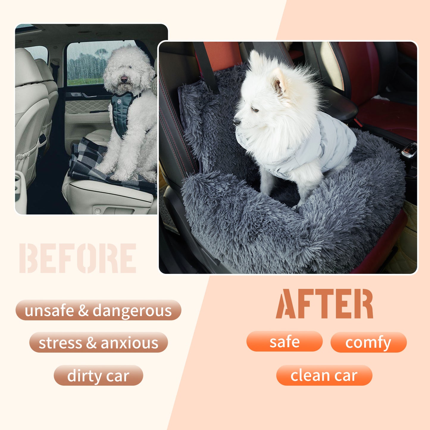 Plush Washable Travel Pet Booster Seat With Seat Belt