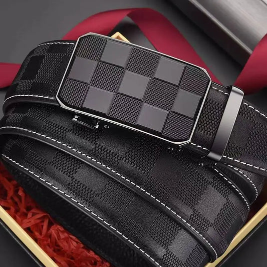 Men's Casual Leather Belt – Geometric Buckle | Split Leather & Metal