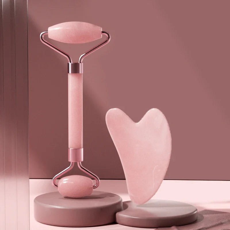 2Pcs Face Massager Roller Guasha Board Resin Scraper for Facial Lifting - Hart4Savings Hart4Savings Pink no Box / CHINA Hart 4 Savings Self Care