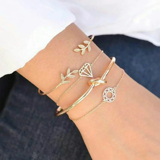 4pcs/Set Bohemia Leaf Knot Charm Bracelet Bangle - Hart4Savings Hart4Savings Gold Hart 4 Savings Accessories