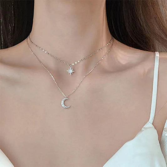 SUMENG Double Layer Star Moon Charm Necklace for Women - Hart4Savings Hart4Savings N02 Hart 4 Savings Accessories