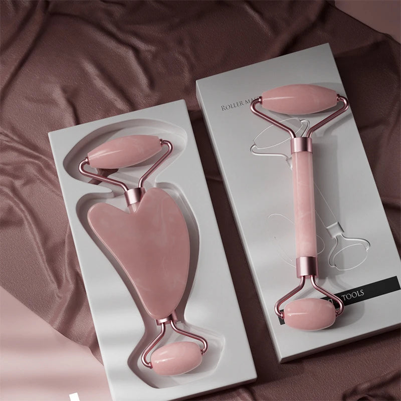 2Pcs Face Massager Roller Guasha Board Resin Scraper for Facial Lifting - Hart4Savings Hart4Savings Pink with Box / CHINA Hart 4 Savings Self Care