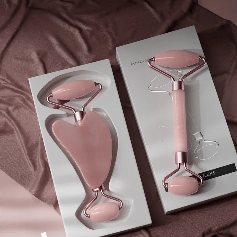 2Pcs Face Massager Roller Guasha Board Resin Scraper for Facial Lifting - Hart4Savings Hart4Savings Pink with Box / CHINA Hart 4 Savings Self Care