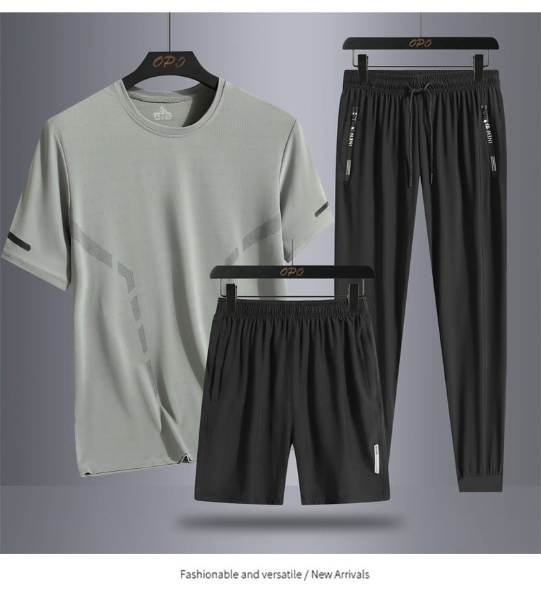 Men’s Sports Short Sleeve Short Pants Three-piece Thin Breathable